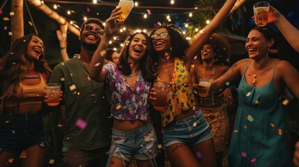 Obraz premium The group of friends celebrating