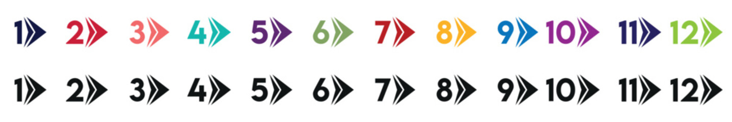 Number bullet points from one to twelve. Bullets from 1 to 12 Vector set isolated.