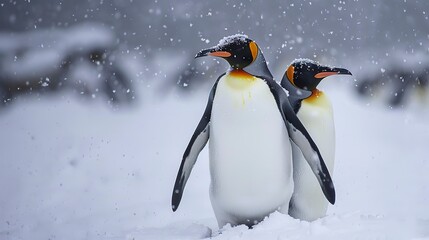 Obraz premium King Penguins Standing Side-by-Side in the Snow