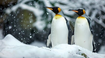 Obraz premium King Penguins Standing Side-by-Side in the Snow