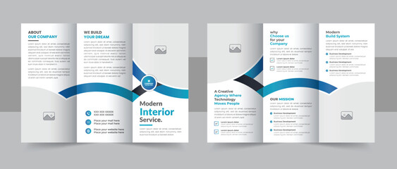 Modern interior design trifold brochure template, Real estate or furniture company trifold brochure vector