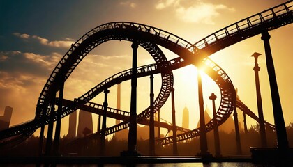 Obraz premium roller coaster tracks at sunset