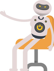 Robot Character Sitting on Office Chair
