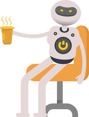 Robot Character Drinking Coffee
