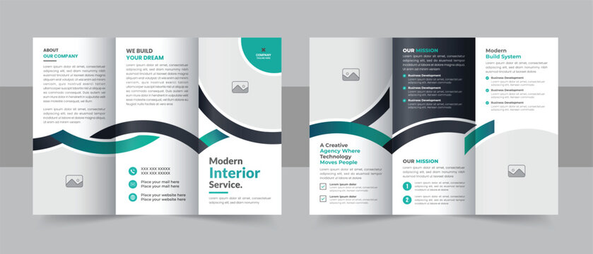 Interior design trifold brochure template, Real estate, construction or furniture company trifold brochure layout