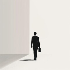 Fototapeta premium A business professional walks away from the camera carrying a briefcase.