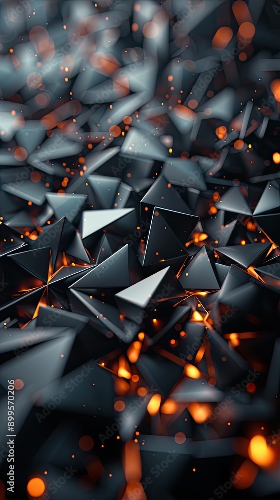Aufkleber Geometric Patterns of Angular Prisms Glowing Softly in Dark Surroundings
