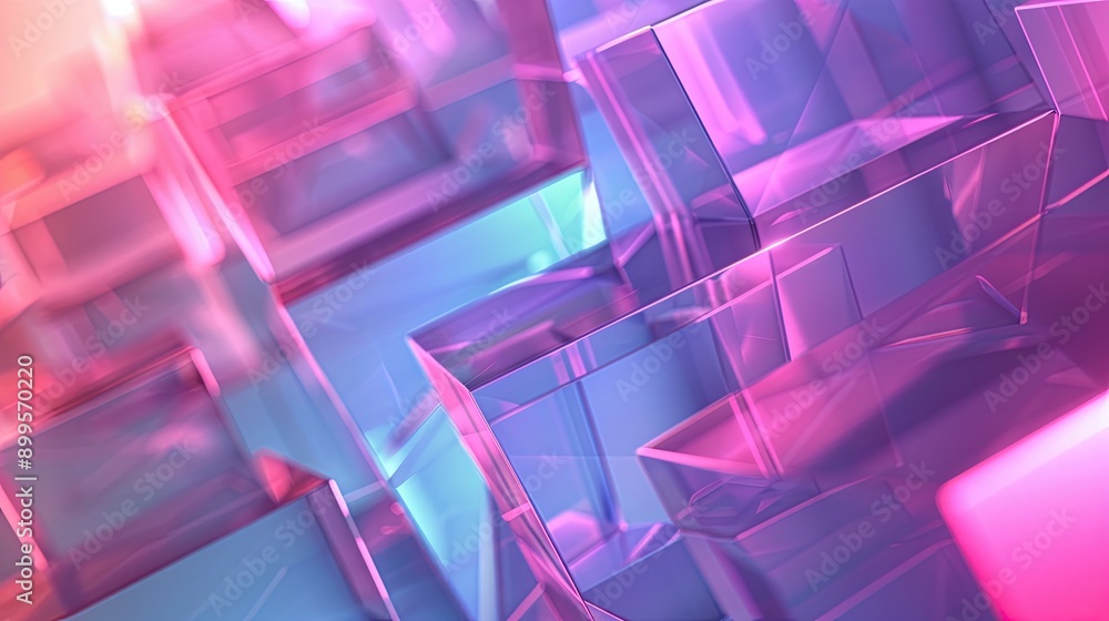Aufkleber Geometric Abstract Composition of Angular Prisms With Soft Glows in a Colorful Space