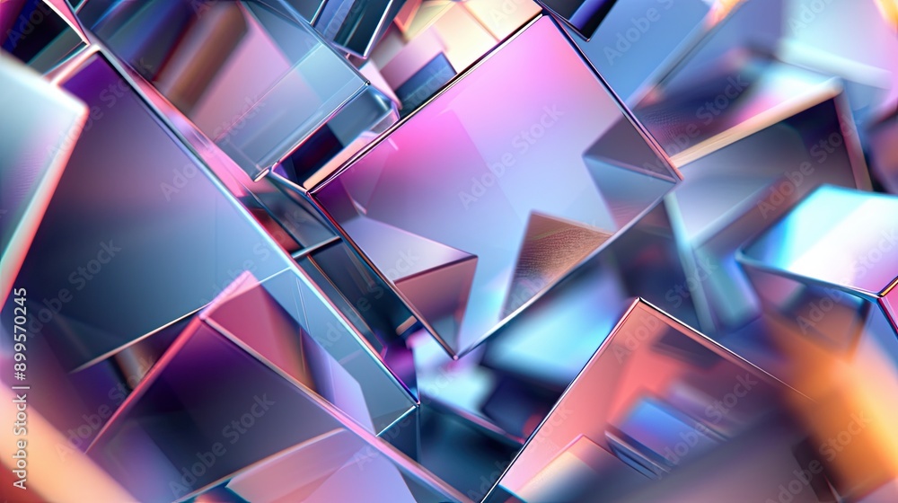 Poster Abstract Geometric Background With Angular Prisms Glowing Softly in Vibrant Colors