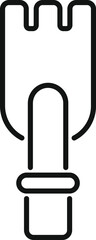 Simple line icon of a gardening tool with a short wooden handle and three prongs