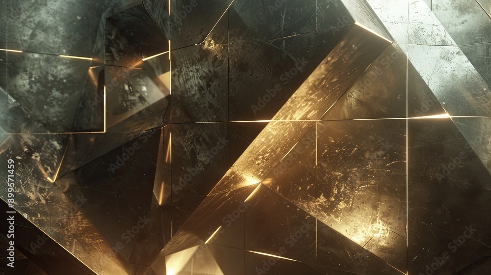 Fototapete Intricate Interlocking Geometric Forms Displaying Metallic Texture and Dynamic Lighting Effects