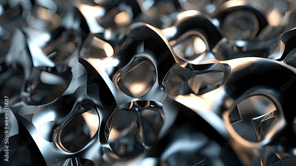 Poster Intricate Interlocking Geometric Forms With Metallic Texture and Abstract Lighting Effects at Dusk