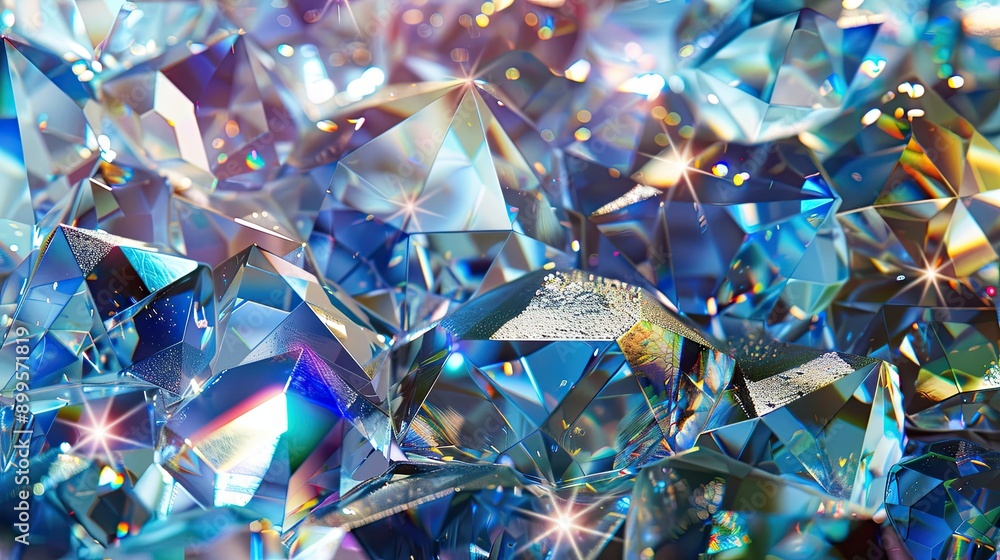 Aufkleber Sparkling Crystal Texture Displaying Shimmering Reflections of Light in Various Angles Under Bright Illumination