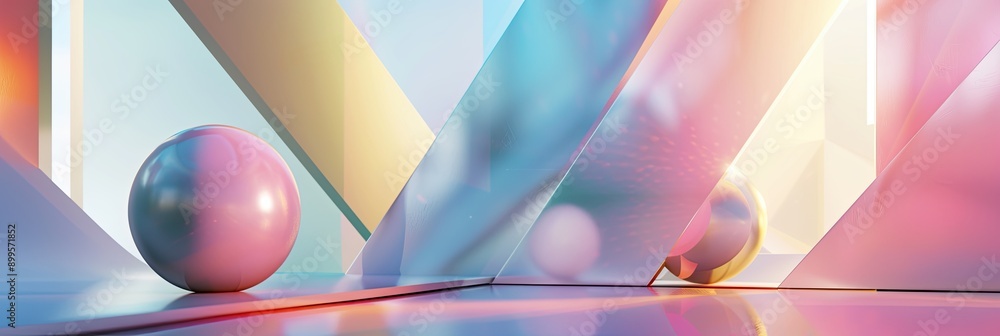 Poster Abstract Geometric Background With a Soft Ball on a Reflective Surface at Sunset