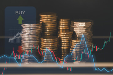 Successful of trader holding trading stock exchange graph buy sell price of block chain stock...