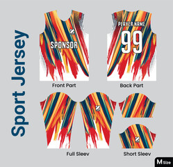 Jersey design template for printing and sublimation. Medium size geometric line jersey pattern template t-shirt