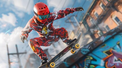 Fototapeta premium Skater Lighting Bold Skateboarding Character Design 