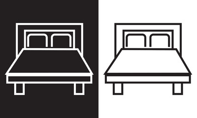 Bed vector icon set. bedroom or hotel double bed line icon for Ui designs. isolated on white and black background.  Vector illustration. EPS 10