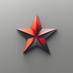 Fototapeta premium a 3D rendering of a red and black metal star. The star should be in focus and have a slight bevel. The background should be a dark grey.