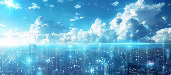 Futuristic Smart Cyber City illustration: Innovative Urban Landscape, futuristic technology concept, Graphic Resources, Wallpapers, Brochure, Websites, banner design, Advertising, web, background