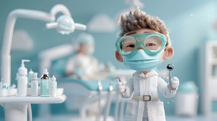 Whimsical scene of a dentist as a superhero, protecting patients from dental problems in a fun manner.