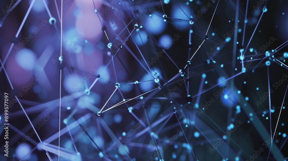 Poster an abstract image showcasing a network of connections with glowing blue nodes. the intricate web of 