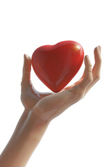 3D hand holding heart icon alone on transparent background