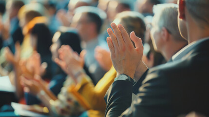 Hands clapping enthusiastically during a lively and well-received indoor event.