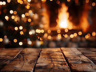 Rustic Holiday Atmosphere with Warm Firelight and Christmas Cheer