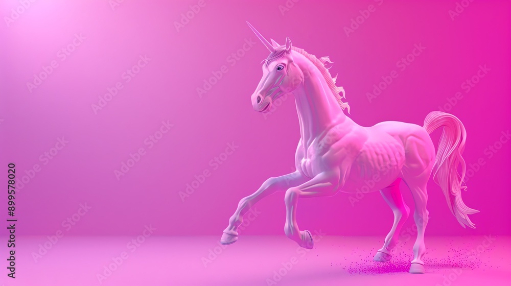 Canvas Prints A white unicorn in a pink studio setting.