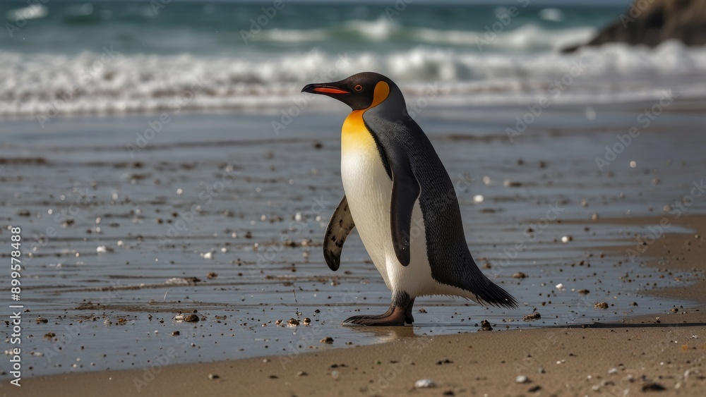 Wall mural king penguin on a sandy beach