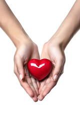 Obraz premium 3D two hands holding glossy heart icon alone on transparent background
