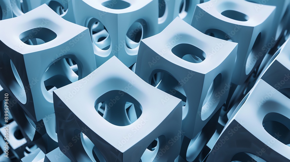 Aufkleber an abstract background of blue geometric shapes with circular openings.