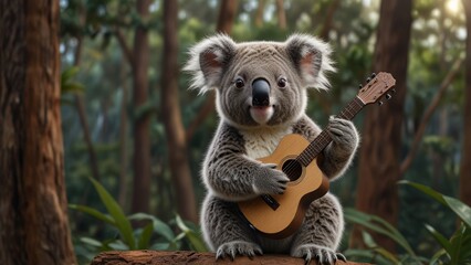 Obraz premium Koala Playing Guitar in a Forest