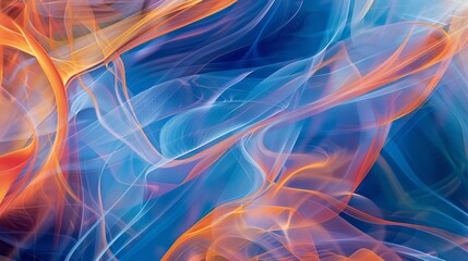 Fototapeta premium Dynamic abstract image featuring twisted lines in vibrant blue and orange hues, creating a sense of motion and depth. 