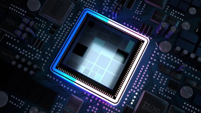 Computer processor and motherboard - 3D 4k animation (3840 x 2160 px)