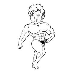 Strong bodybuilder cartoon line art