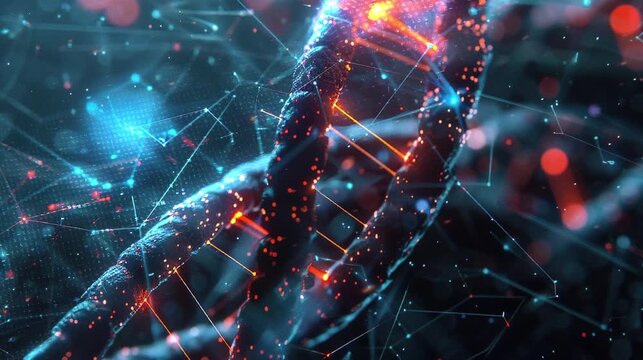 Video of strand Helix Genome medical science with a combination of futuristic with neon blue background. For studying science, DNA, biology, biotechnology.