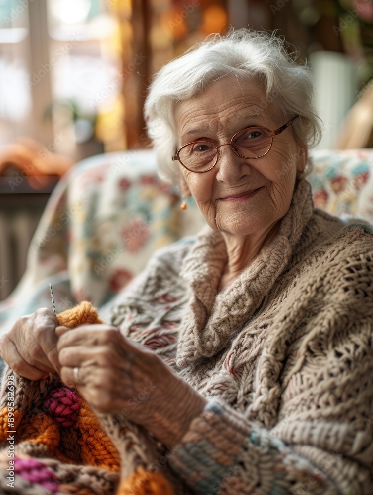 Aufkleber Elderly participants enjoy knitting and crafting in a warm learning setting filled with creativity and shared experiences. Generative AI
