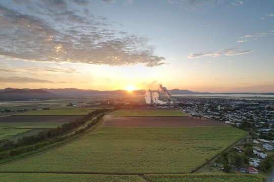Aerial sunrise of Proserpine Queensland Australia