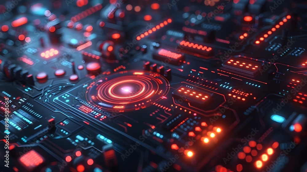 Poster abstract digital interface with floating holograms and neon lights cyber technology background conce