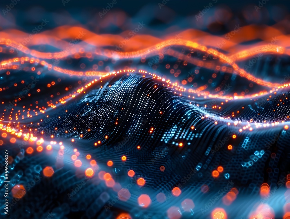 Poster captivating holographic network of interconnected digital data points in cyber technology backdrop