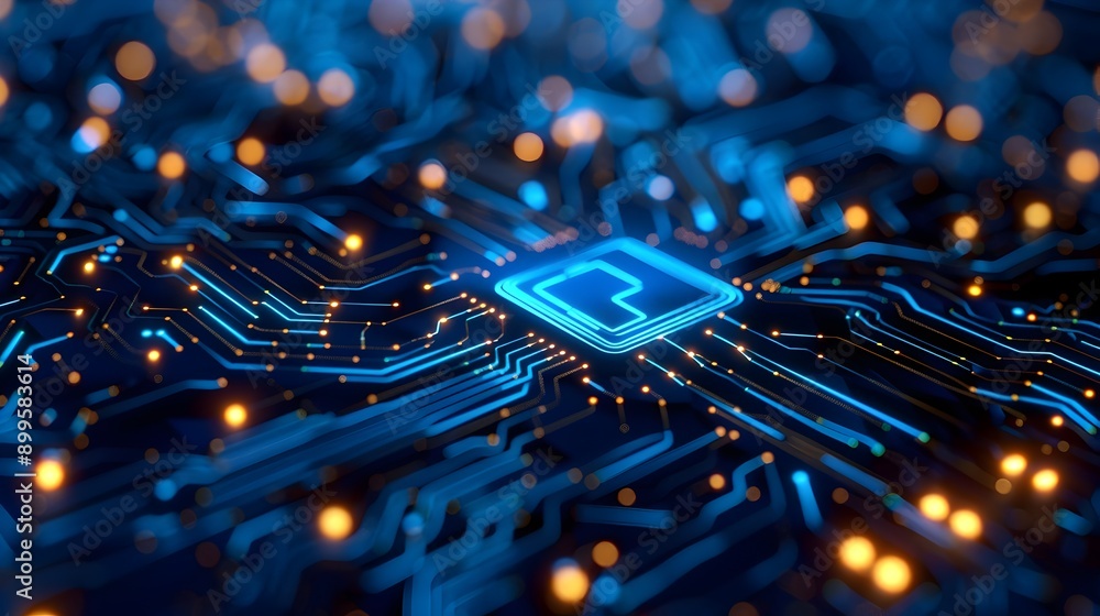 Poster secure cybersecurity interface with glowing lock and circuit patterns advanced technology concept