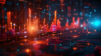 Abstract Digital Data Visualization with Red and Blue Lights