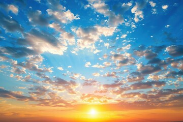 Fototapeta premium Stunning sky backdrop - dusk and dawn with soft clouds and the genuine sunlight