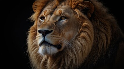 Fototapeta premium Majestic Lion Portrait on Dark Background