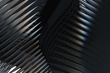 Futuristic feather wings made of volcanic glass obsidian on white background. 3d rendering illustration.
