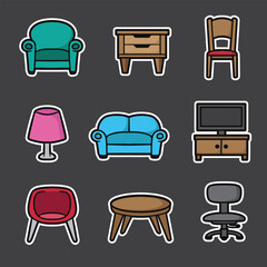 set of furniture good for sticker, pattern, element design, etc