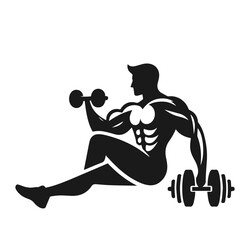 Clean Black and white vector silhouette of a Gym Bodybuilder on white background