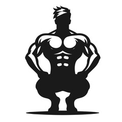 Clean Black and white vector silhouette of a Gym Bodybuilder on white background